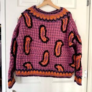 Handmade Chunky Knit Sweater Bold Abstract Art Boho OOAK Dopamine